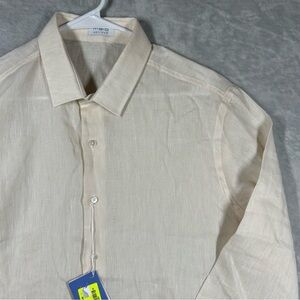 Malo Optimum Mens 44 - 17 1/2 Cream Long Sleeve 100% Linen Button Shirt NWT Uomo